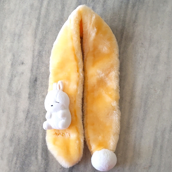 NWOT. Kids Fluffy scarf with embroidery and stuffed rabbit. - Picture 2 of 4